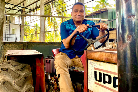 Peter Kuruvita at processing facility